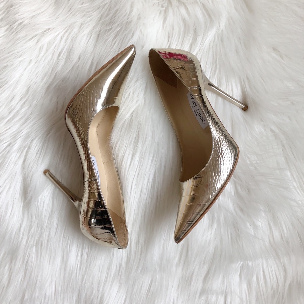 Jimmy Choo Abel Croc-Print Metallic LightGold Pump